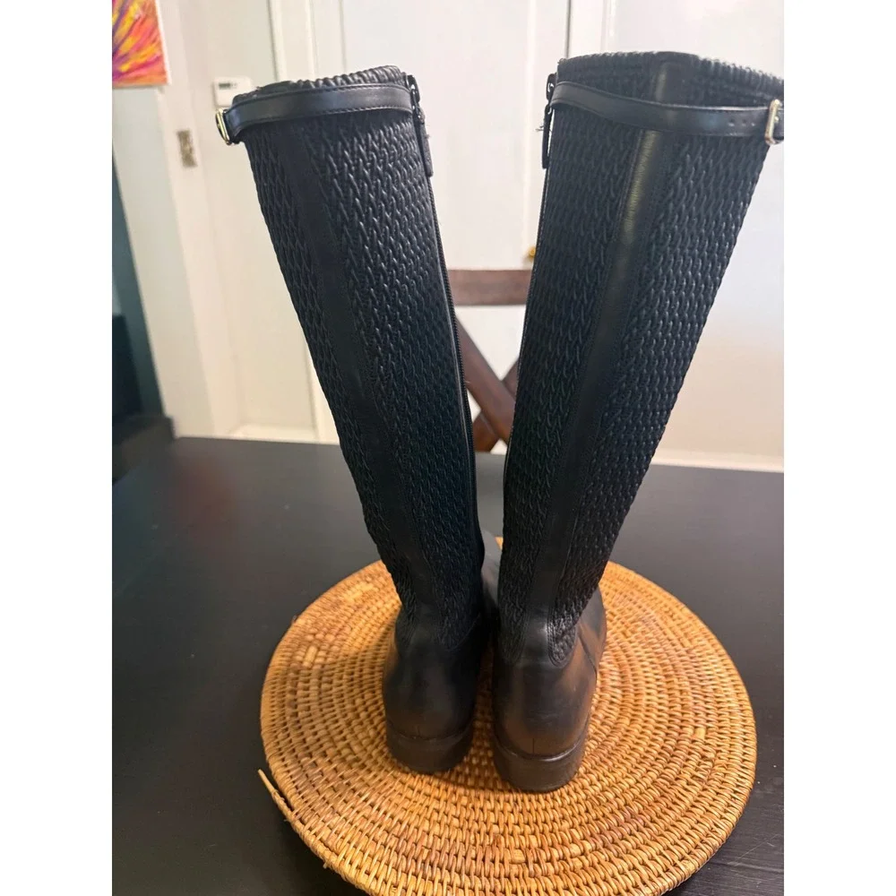 Cole Haan Womens Black Leather Tall Riding Boots Mixed Media W07909 Size 9.5 B